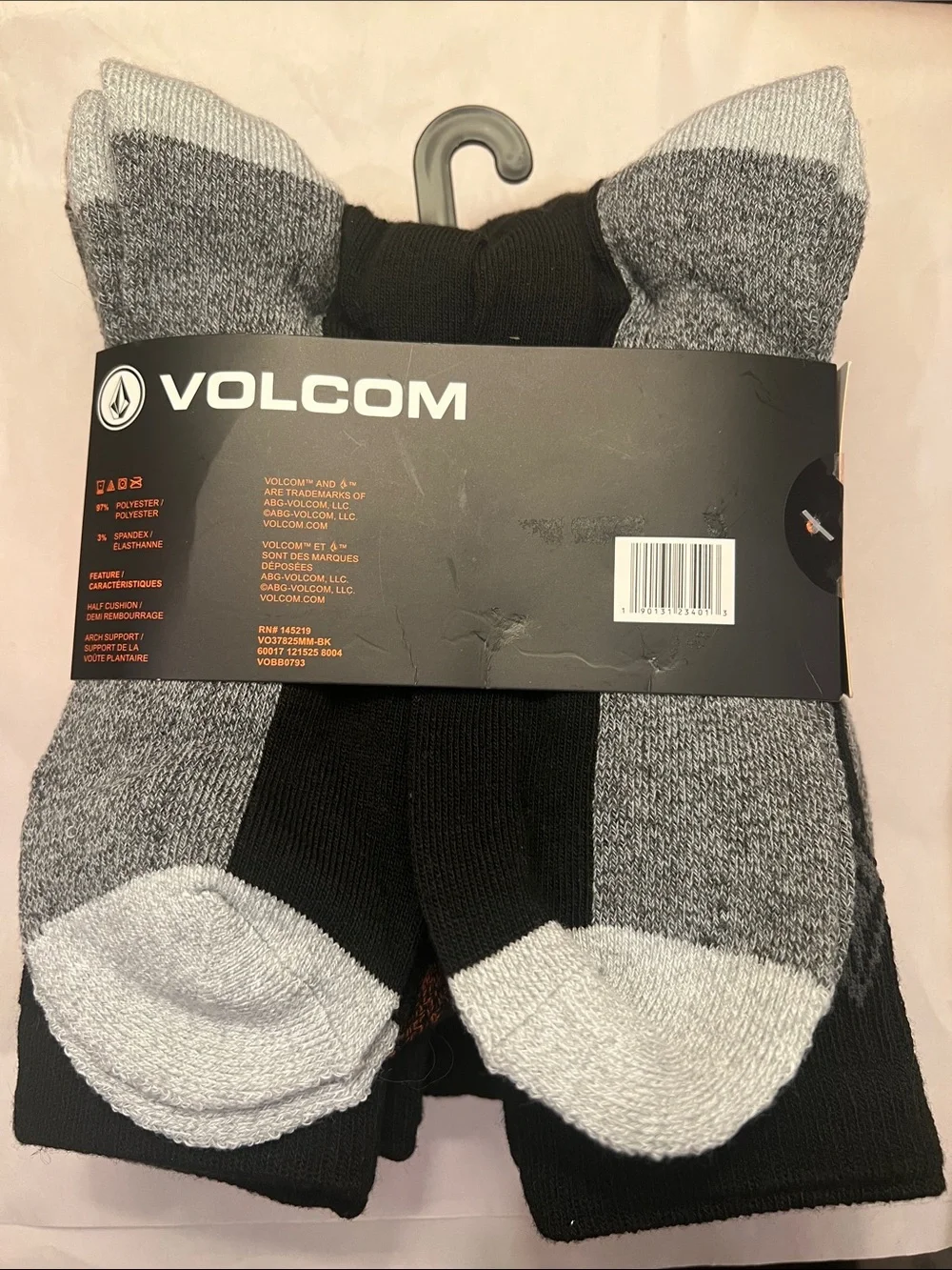 Volcom Black, Gray & Orange Workwear Casual Socks - Pack of 8
